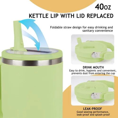 Vista 6 de 2 vasos de 40 onzas de capacidad, tapa abatible con popote de repuesto, para Stanley Quencher, a prueba de fugas, resistente a salpicaduras, tapa a