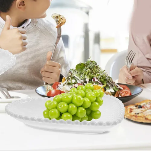 Vista 9 de Hemoton Plato de cerámica en forma de corazón de 7 pulgadas, plato de postre blanco para aperitivos, frutas, ensaladas, microondas y lavavajillas