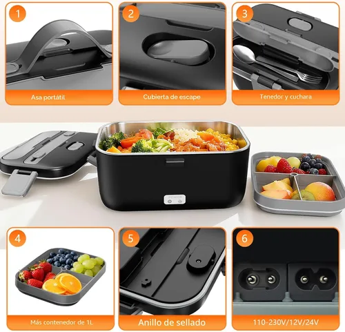 Vista 5 de Fiambrera eléctrica para adultos, 2.8L doble capa 100 W, calentador de alimentos calentado rápido, calentador de alimentos para uso en casa
