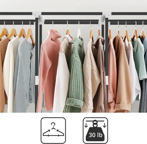 Vista 8 de LOKEME Armario portátil, armarios portátiles para colgar ropa con 3 varillas para colgar y 6 estantes de almacenamiento y 4 bolsillos laterales