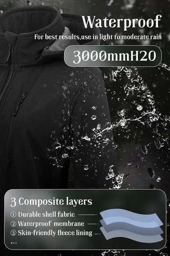 Vista 4 de Chrisuno Chaqueta ligera y larga con forro polar Softshell para mujer, impermeable Anorak con capucha extraíble