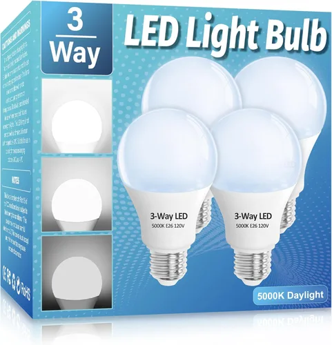 Vista 23 de Bombillas LED de 3 Vías Paquete de 2, Bombillas de 3 Vías 30 70 100 Blanco Suave 3000K, Base Media E26 A19 Bombilla de Tres Vías, Bombilla