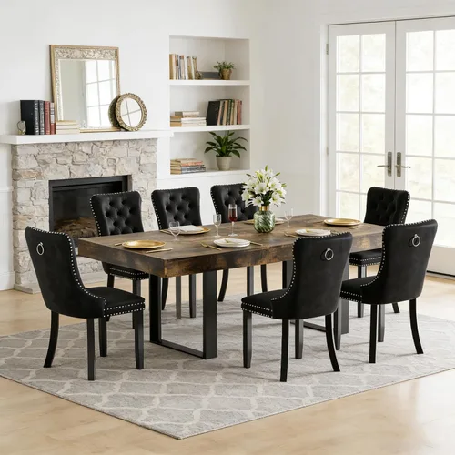 Vista 16 de Juego de mesa de comedor extensible de 5 piezas para 4, mesa de cocina de madera marrón de 63-78.7 pulgadas con 4 sillas acolchadas beige, juego