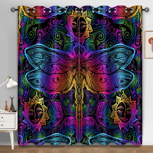 Vista 10 de Aimego - Cortinas opacas rústicas con flores de girasol, cortinas para oscurecer la habitación, estilo granja, paneles de madera, mariposas azules