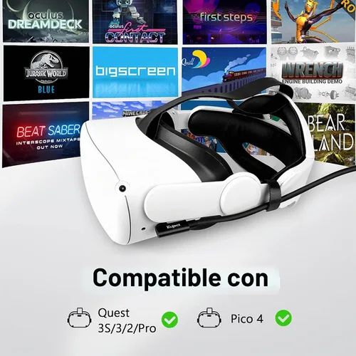 Vista 2 de Kuject Cable de enlace de 16 pies para Quest 3S/3, Quest 2/Pro, Pico 4, accesorios de auriculares de realidad virtual para juegos Rift S/Steam VR