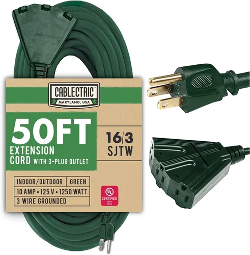 Vista 12 de Cable de extensión marrón de 6 pies con 3 tomas de corriente eléctrica, cable SJTW resistente 16/3 con enchufe de 3 clavijas para seguridad, 13