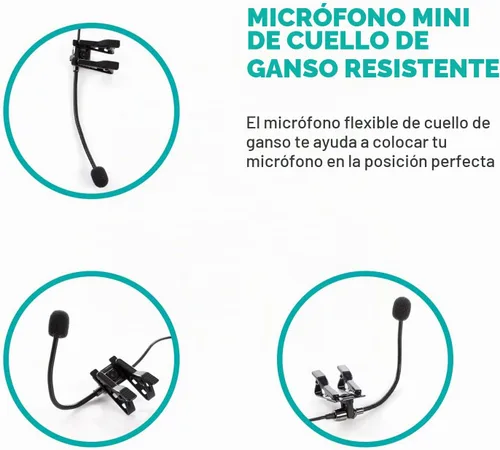 Vista 3 de Movo ACM400 Micrófono omnidireccional de cuello de ganso flexible para Motovlogging, micrófono de casco para cámara de acción Moto Vlog - Micrófono