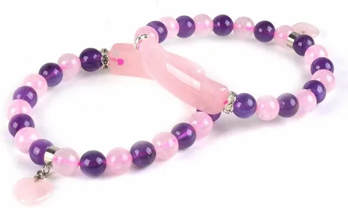 Vista 2 de Justinstones - Brazalete unisex con cuentas de gemas semipreciosas con dije de corazón, elástico