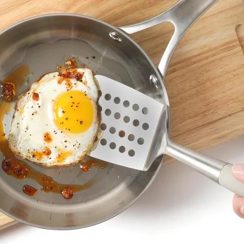 Vista 7 de Calphalon Espátula ranurada, espátula de cocina, espátula ranurada, girador de acero inoxidable con mango de silicona resistente al calor, espátula