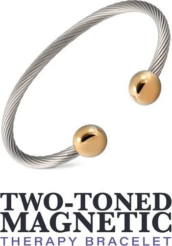 Vista 5 de Pulsera magnética de terapia de acero inoxidable de 2 tonos Ajustable, para hombres y mujeres
