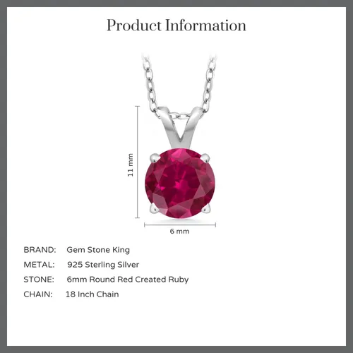 Vista 200 de Gem Stone King Collar con colgante solitario de plata de ley 925 de 0.236 in con piedra natal redonda Collar de 4 puntas para mujer Con cadena