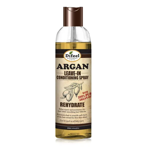 Vista 3 de Difeel Tratamiento acondicionador sin enjuague Rehydrate – Aceite de argán 100% puro de 6 onzas con tapa de pulverización y tapa dispensadora