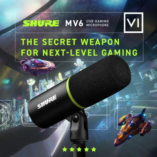 Vista 6 de Shure MV6 Micrófono para Juegos – Micrófono USB Dinámico para Juegos y Transmisiones de PC con Silencio táctil, Cancelación de Ruido, Soporte