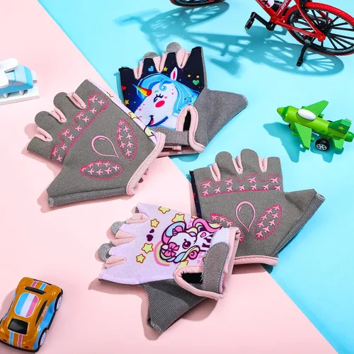 Vista 6 de Funtery 2 pares de guantes deportivos de ciclismo para niños, guantes de medio dedo de unicornio, guantes de ciclismo para niños y niñas, guantes