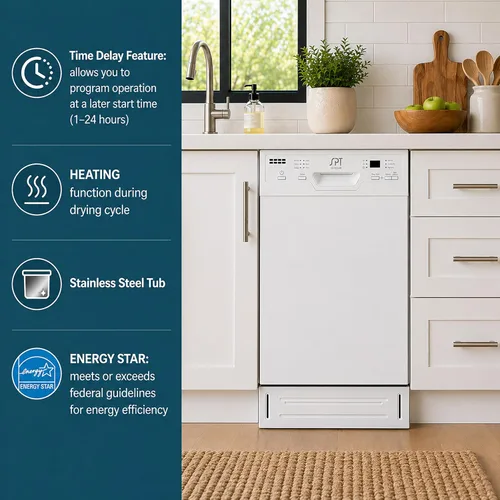 Vista 5 de SPT SD-9254W Energy Star 18″ Lavavajillas empotradas con secado con calefacción - Blanco