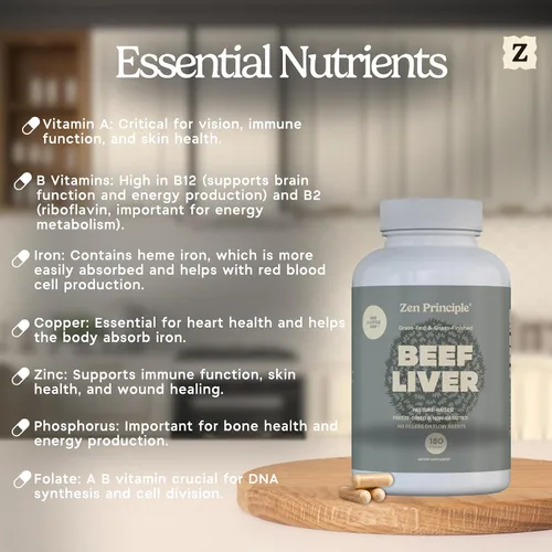 Vista 5 de Zen Principle Hígado de res desecado ultrapuro, alimentado con pasto y acabado Nueva Zelanda, sin hormonas ni OMG, energía natural y apoyo