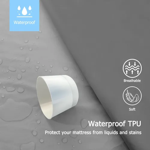 Vista 5 de Protector de colchón impermeable de tamaño individual - Funda ajustada para colchón, silenciosa, transpirable y lavable a máquina con bolsillos