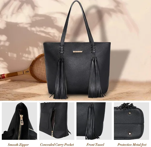 Vista 6 de Montana West Tote Bag for Women Vegan Leather Large Concealed Carry Purse for Work Fashion Shoulder Handbag with Fringe