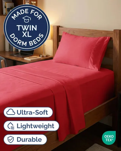 Vista 492 de Extra Deep Twin XL Sheet Set - 3 Piece College Dorm Room - White 01-Blanco
