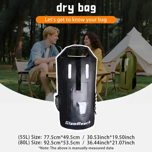 Vista 6 de Bolsa seca de 55 litros para hombres – Mochila impermeable resistente, mochila grande enrollable resistente a desgarros para kayak, camping