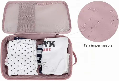 Vista 4 de Bolsas Organizadoras para Pañales de Bebé - Pack de 2 Bolsas Colgantes Impermeables con Diseño de Oso Lindo en Malla, Bolsas Reutilizables, Lavables