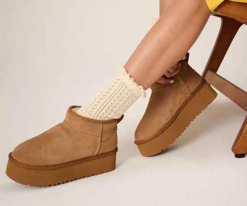 Vista 2 de Project Cloud - Botines de piel 100% auténtica para mujer, botas de plataforma Castaño