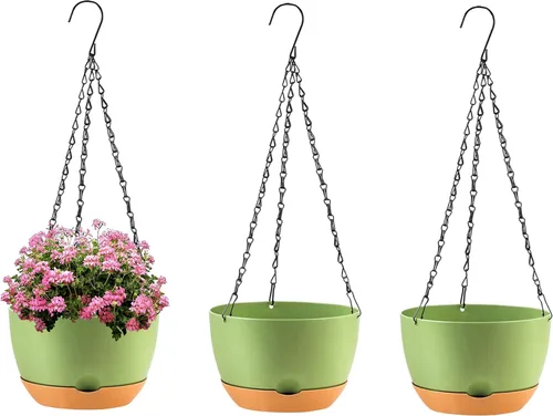 Vista 16 de KPUVX Maceta Colgante de 10 Pulgadas, Macetas de Riego Automático para Plantas de Interior, Paquete de 3 Cestas Colgantes de Plástico con Bandeja