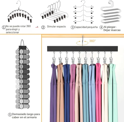 Vista 3 de Organizador de leggings para armario, perchas para pantalones con clips con capacidad para 20 leggings, jeans, sombreros, pantalones cortos