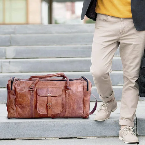 Vista 8 de KPL Bolsa viajera de piel vintage de 21 pulgadas, para deportes, oferta de fin de semana