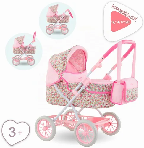 Vista 4 de Corolle Cochecito de muñeca de bebé para niñas, cochecito de bebé plegable de juguete para muñecas con diseño de carro, cochecito rosa