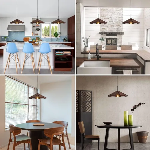 Vista 4 de Lámpara colgante de madera de granja, lámpara colgante de techo, moderna lámpara de techo ajustable para isla de cocina, comedor, sala de estar