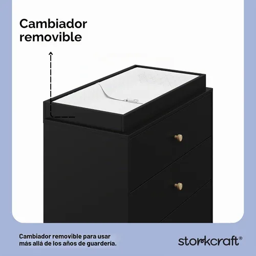 Vista 7 de Storkcraft California - Cómoda de 3 cajones con cambiador, color negro/madera flotante
