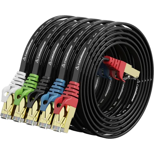 Vista 18 de CableGeeker Cables Ethernet planos blindados Cat8, 1 pie, paquete de 5, todo negro Negro (All-Black)