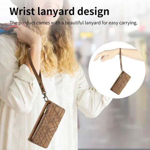 Vista 5 de Asuwish Funda de teléfono para Samsung Galaxy A04e Funda tipo cartera con protector de pantalla de vidrio templado y correa para la muñeca de cuero