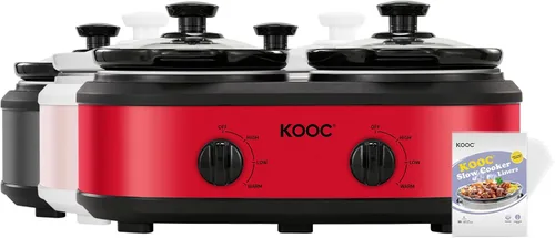 Vista 9 de KOOC Olla de cocción lenta doble pequeña, servidor de buffet y calentador, 2 ollas mini con 3 temperaturas ajustables individuales, ollas cerámicas