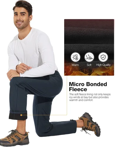 Vista 2 de SPECIALMAGIC Pantalones de senderismo con forro polar para hombre, para esquí, invierno, softshell, impermeables, bolsillos con cremallera