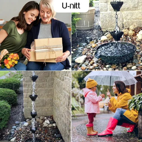 Vista 9 de U-nitt Cadena de lluvia colección de agua para canalones, atrapador de agua de lluvia y desviador, cadenas de 8.5 pies para jardín exterior, copas