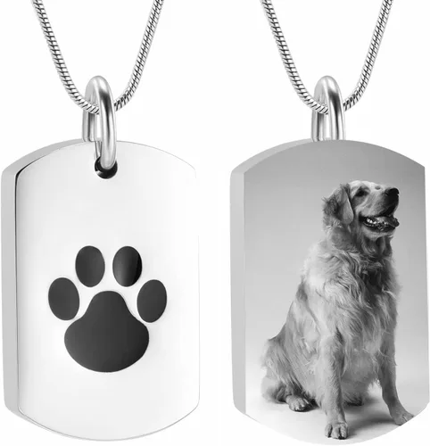 Vista 11 de Collar de urna de cremación para cenizas para mascotas, joyería conmemorativa de cenizas con estampado de patas, colgante de recuerdo, deja una foto