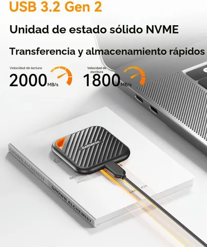 Vista 2 de SSD externa portátil de 512 GB USB-C de hasta 2000 MB/s unidad de estado sólido