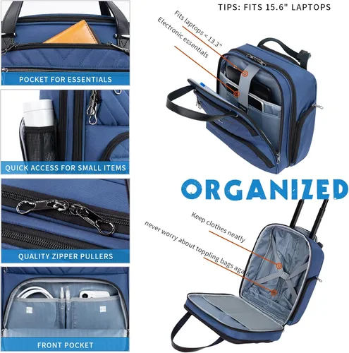Vista 4 de KROSER - Equipaje de mano multifuncional para mujer, ligera, maleta para colocar debajo del asiento, 16 pulgadas, Azul