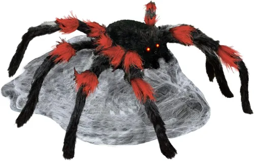 Vista 2 de Spirit Halloween 21 pulgadas LED rojo y negro saltando araña animatrónica, multicolor