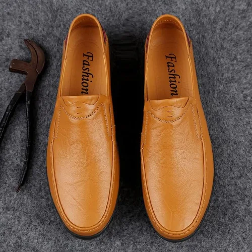 Vista 6 de LUODENGLANG Mocasines de cuero genuino de primera calidad para hombre, zapatos casuales sin cordones para conducir, mocasines para hombre, ligeros