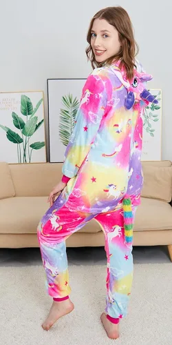 Vista 3 de NewPlush Pijama unisex de unicornio para adultos, mujeres y hombres, mameluco de cosplay de animales