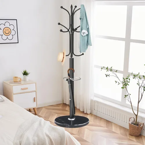 Vista 6 de ZOZOE Perchero de Metal con Soporte, Perchero Moderno Independiente con Base de Mármol Natural, Percheros Resistentes con 12 Ganchos y Negro