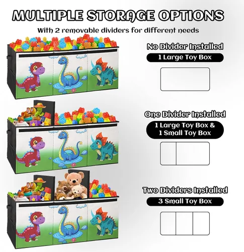 Vista 3 de Caja de juguetes extragrande con tapa, baúl plegable para juguetes para niños y niñas, organizador de almacenamiento de juguetes con divisores, caja