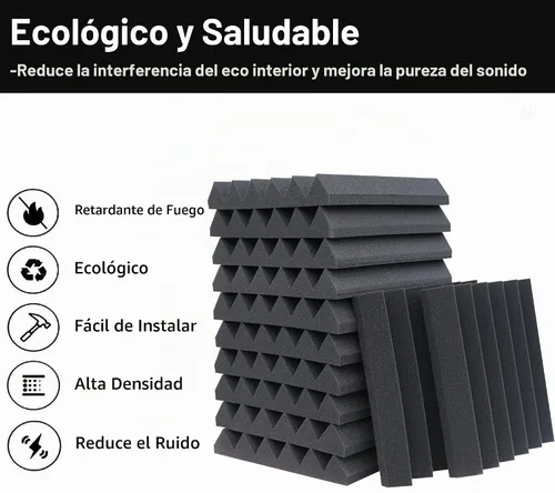 Vista 2 de Paquete de 24 Paneles Acústicos, Paneles de Espuma a Prueba de Sonido de 2" x 12" x 12" para Pared, Paneles de Cancelación de Ruido Absorbentes