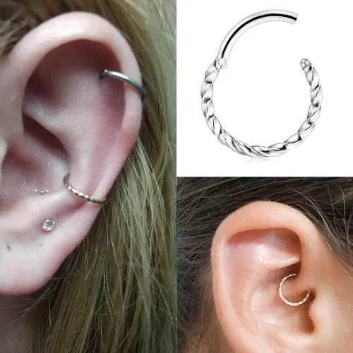 Vista 5 de QWALIT - Arracadas para trago cartílago calibre 16 para piercing en daith hélix tabique con bisagra y cierre de clic de acero inoxidable CBR 063