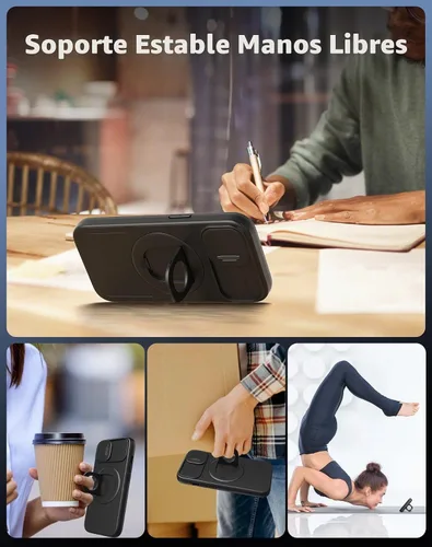 Vista 4 de Funda magnética para iPhone 11 Pro compatible con carga inalámbrica MagSafe, con 2 protectores de pantalla, anillo kickstand de 360° integrado +
