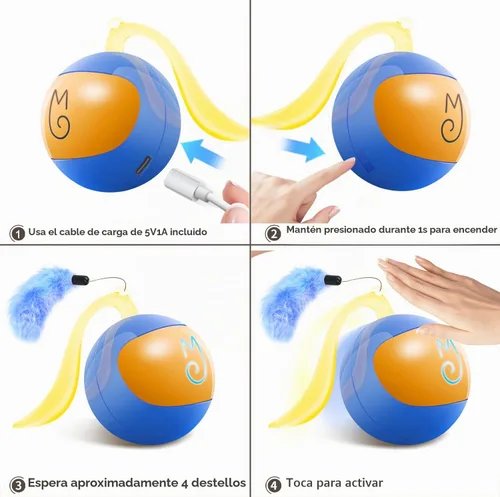 Vista 6 de Migipaws Juego de juguetes interactivos para gatos, rastreador divertido, bola de persecución automática con cola esponjosa, un pequeño ratón Azul