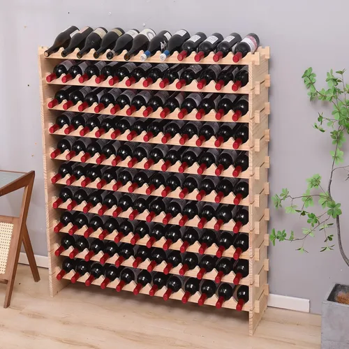 Vista 7 de Estante modular de madera apilable de almacenamiento para vino Gabinete de 144 botellas de piso independiente para botellas de vino